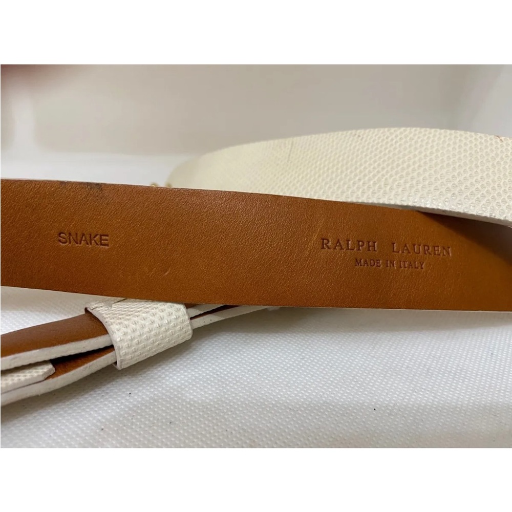 New Ralph Lauren Purple Label White Snake skin Belt Gold Buckle New $870 Size M - Picture 5 of 6